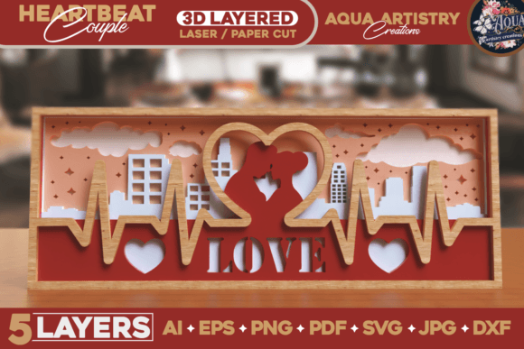 3D Heartbeat Couple Layered SVG File