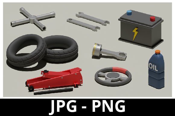3D Rendered Car Mechanic Set for Design Projects