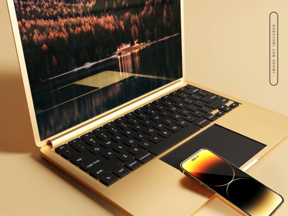 3D Rendered Laptop with Phone Mockup