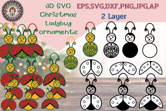 3D SVG Christmas Ladybug Ornaments