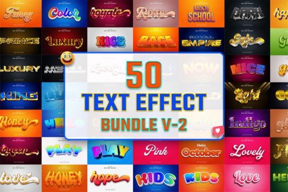 50 3D Text Effect Bundle V-2: Elevate Your Design Workflow with Professional-Grade Assets