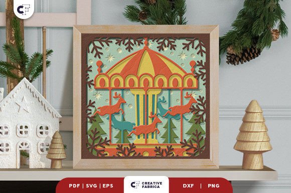Christmas Carousel with Reindeer 3D SVG