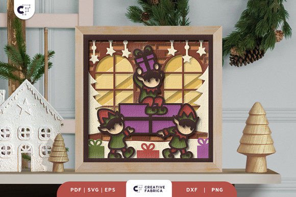 Elves Packing Christmas Gift 3D Papercut
