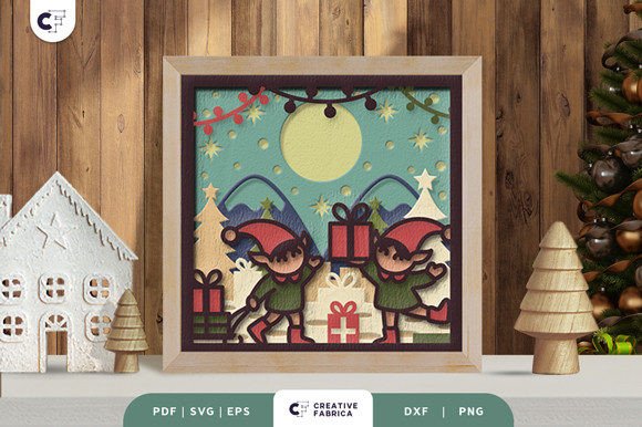 Elves with Christmas Gift 3D Shadow Box – A Creative Holiday Craft