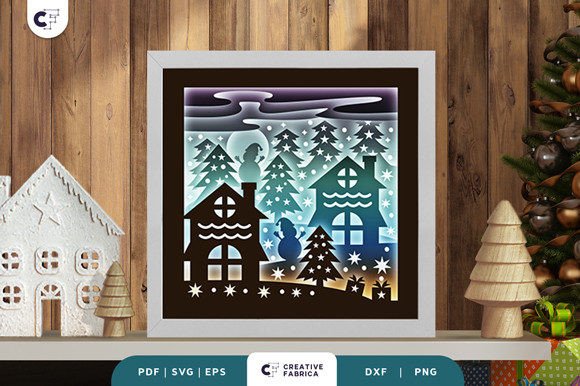North Pole Village 3D Shadow Box for Holiday Design Projects